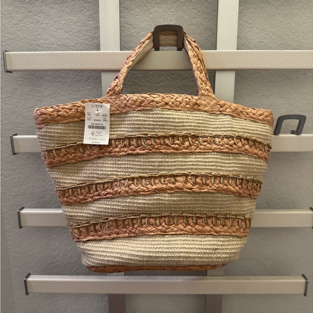 J. Crew Cream Woven Tote Bag with Coastal Aesthetic